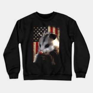 Urban Opossum American Flag Tee for Nocturnal Nature Lovers Crewneck Sweatshirt